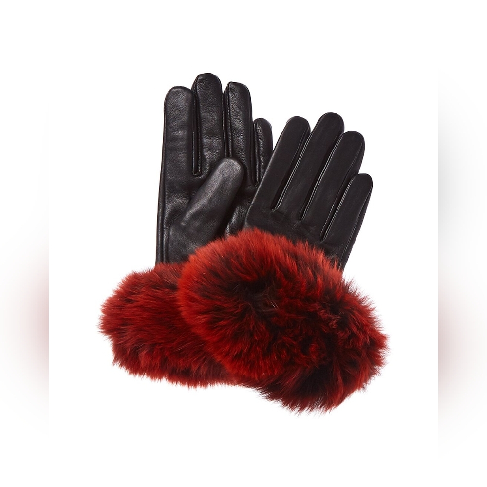 La Fiorentina Black Leather W Natural Fox Fur Gloves